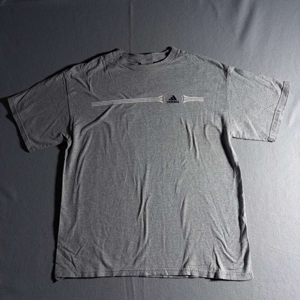 Adidas Mens Gray Heathered Graphic T-Shirt Large Embroidered Logo Sportswear